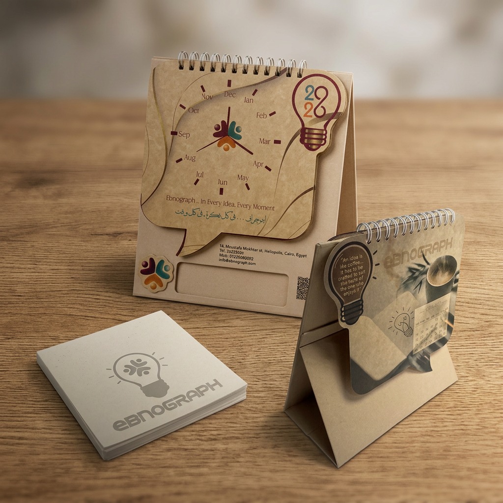 Stylish desk calendar and notebook
