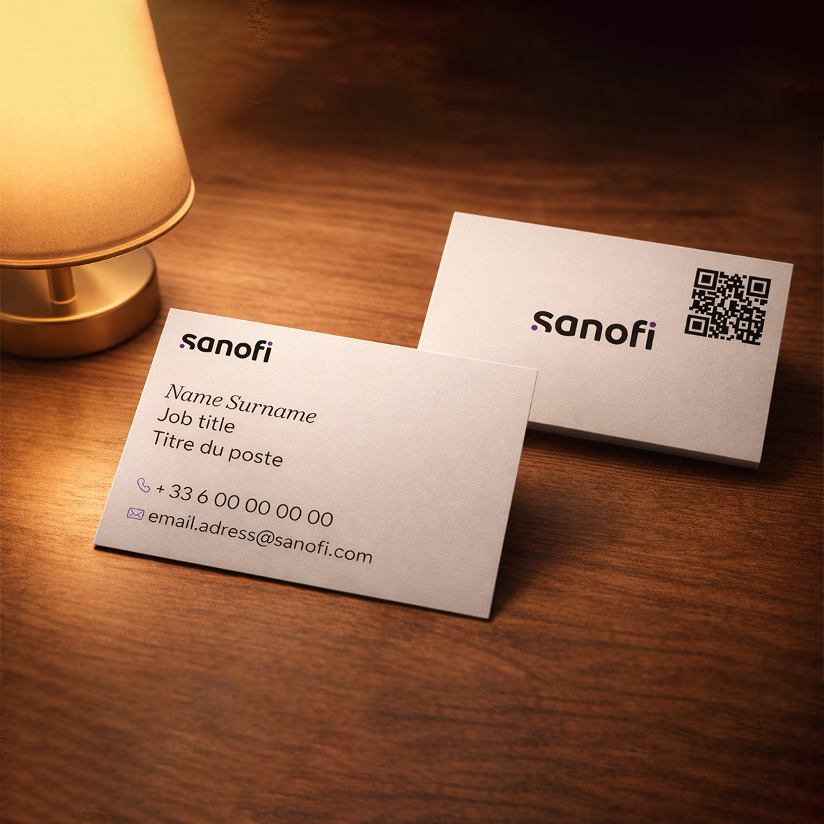 Business cards on a wooden table